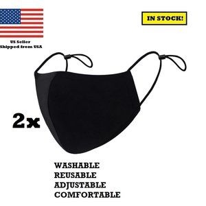 2x Black 100% Cotton, Reusable, Washable Face Mask